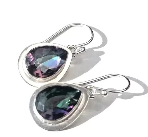 Mystic Topaz Gemstone 925 Sterling Silver Ethnic Handmade Jewelry Earrings 1.30" - Bild 5 von 6