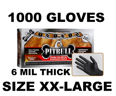 PITBULL Black Nitrile Gloves, 6 mil, Powder Free, Case of 1000 Size XXL XX-LARGE