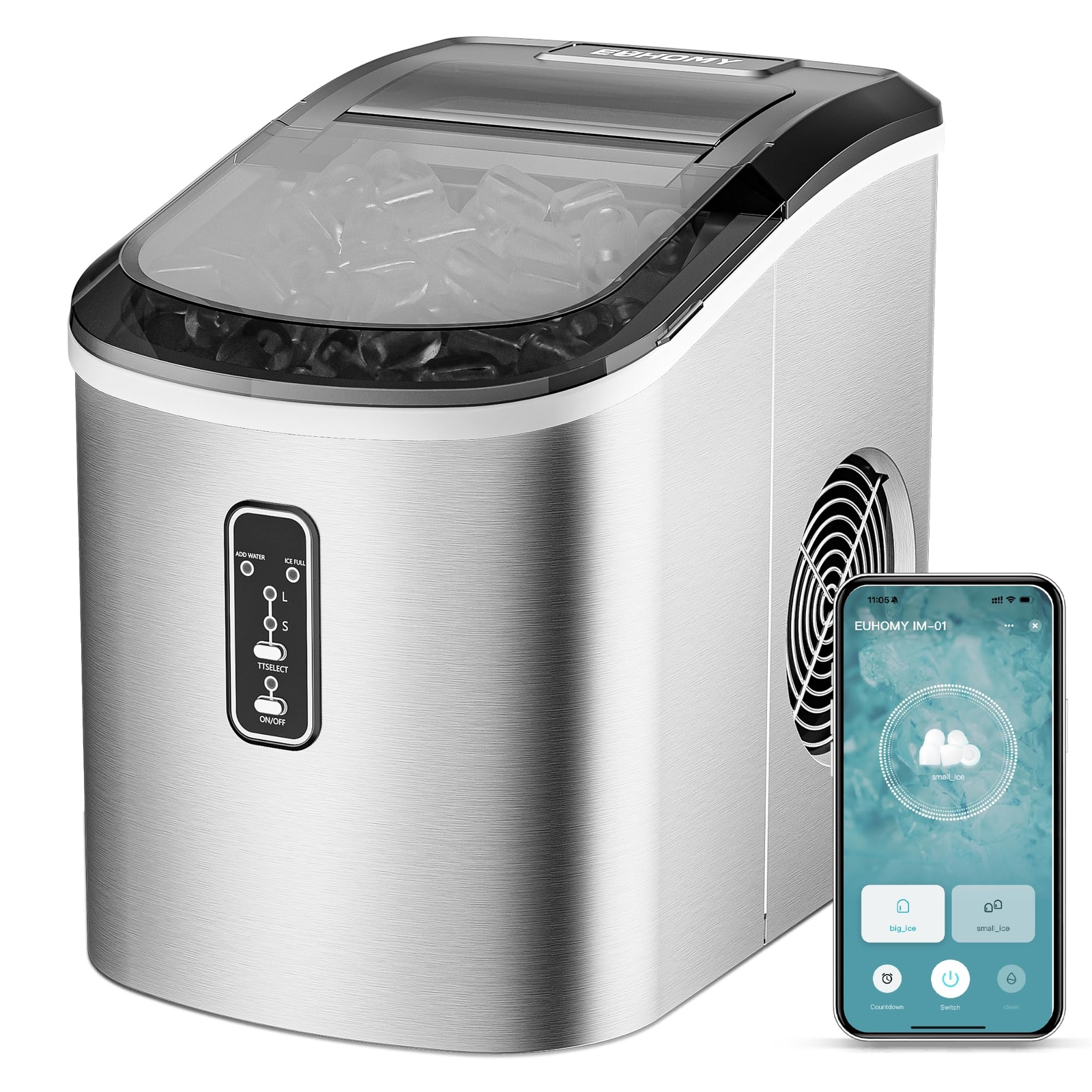 EUHOMY Smart Ice Makers Countertop -26lbs in 24 Hours, 9 Cubes Ready in 8Mins...