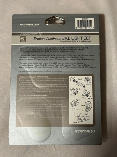 NEW Mammoth Brilliant Luminous LED Bike Light Set Head & Tail Light - 第 3/4 張圖片