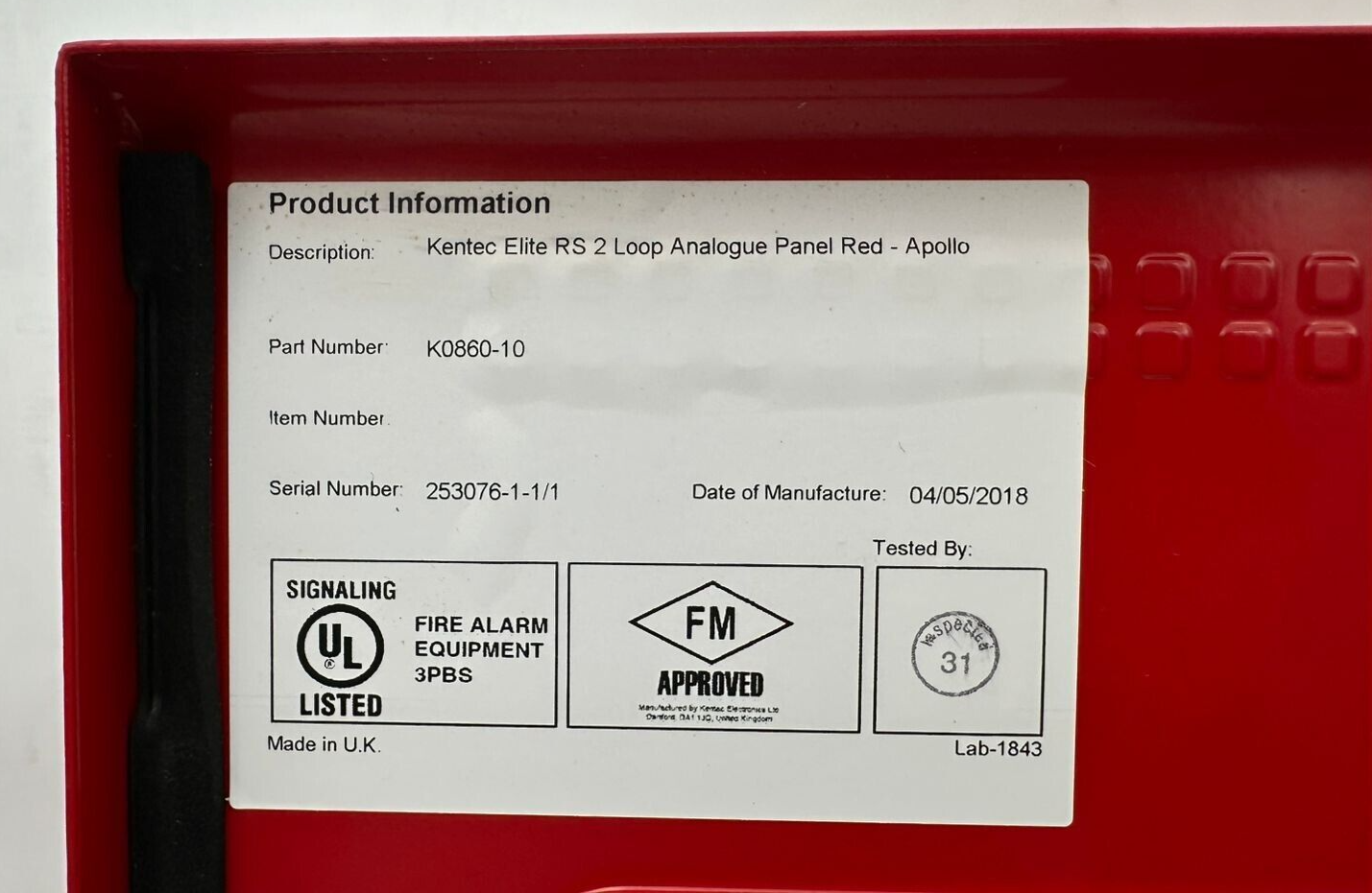 KENTEC K0860-10 ELITE RS 2 LOOP ANALOGUE FIRE ALARM CONTROL PANEL RED ...