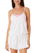 California Waves Juniors' Tie-Waist Swim Cover-Up Romper White Size M 4112