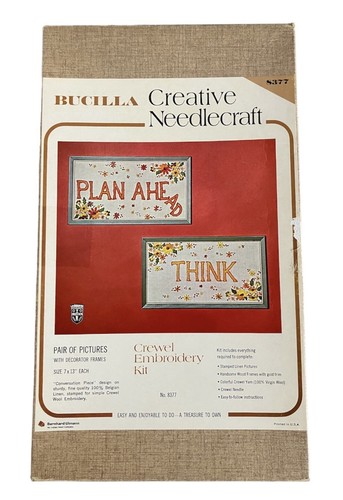 Vtg 70s Bucilla Plan Ahead Think Floral Crewel Embroidery Kit 8377 Wood Frames