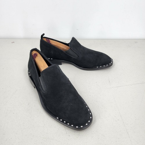 Design Lab Lord & Taylor Roslyn Studded Loafers Nubuck Leather Black Size 6 NWOB