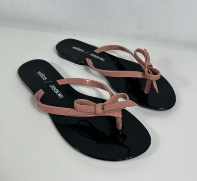 Melissa + Jason Wu Harmonic V Bow Flip Flop Sandals Black and Pink Size 7