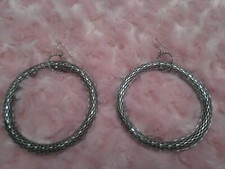 Vintage Metal Large Hoop Silver color Fashion Retro Earrings 3"