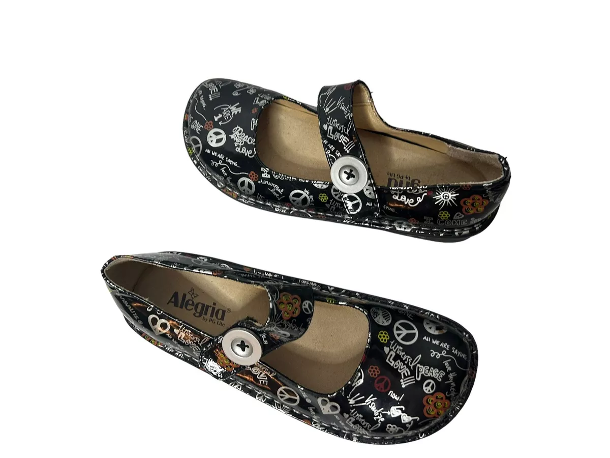 Alegria PEACE LOVE Black Leather Mary Jane Shoes US 9.5 EU 41