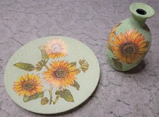 Set Vase & Teller, Serviettentechnik, Handarbeit, Deko, Motiv Sonnenblumen, neu