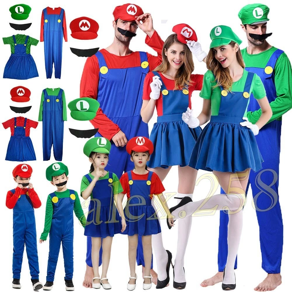 Men Women/Adult Kids Super Mario Luigi Bros Cosplay Fancy Dress Outfit  Costume