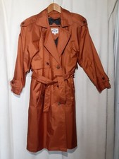 Club 5'4" Trench Coat 6 Petite Womens Orange Double Breasted Shoulder Pad Jacket