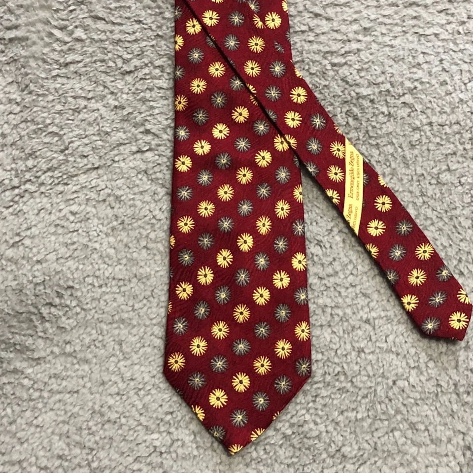 Ermenegildo Zegna 57" Necktie 100% Silk Red Gold Silver Tie - Image 2 of 4