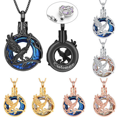 Stainless Steel Tree of Life Eagle Urn Pendant Cremation Jewelry Ashes Necklace