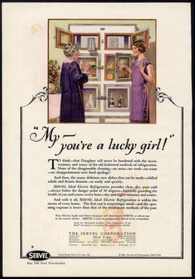 SERVEL Refrigerator 1926 Ad Mother Daughter Admiring Electric Frige Housewife