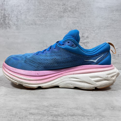 Hoka One One Bondi 8 Running Shoes - Women's Size 9 D Wide - Blue Pink - Picture 5 of 10