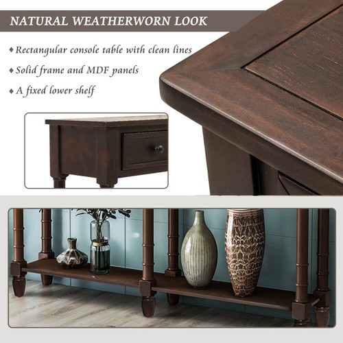 For Living Room Console Sofa Table w/2 Drawers, Bottom Shelf - Easy Assembly - Picture 5 of 14