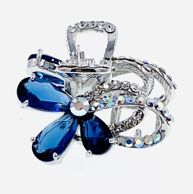 Flower Hair Claw Jaw Clip use Swarovski Crystal Hairpin Elegant Nave Blue S102