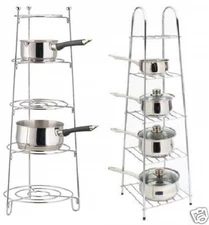 5 TIER CHROME SAUCEPAN POT FRYING PAN STORAGE STAND RACK HOLDER KITCHEN SHELF