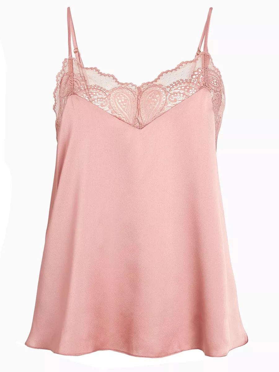 Next Rose Pink Lace Trim Camisole Cami Top UK 8 10 12 14 16 18