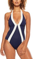 VINCE CAMUTO Women's Colorblocked Halter Neck One Piece Swimsuit sz 6 Blue