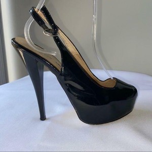 black patent slingback heels