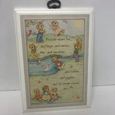 Vintage 1975 Hallmark Plaque Friends Share Fun....and Hugs...and Smiles