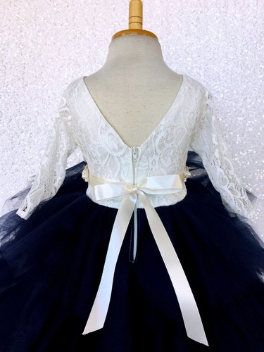 Ivory Lace 3/4 Sleeve Multicolor High Low Tulle Ruffle Flower Girl Dress Wedding - Picture 40 of 50