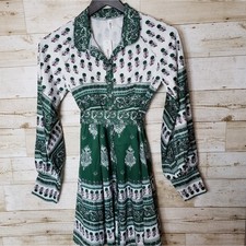 Printed Boho Shirt Dress M A-Line Mini Floral Paisley Festival Cottage Tribal