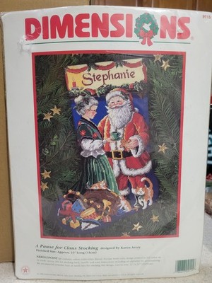 DIMENSIONS Needlepoint 9115 A Pause For Claus Stocking KIT 1998 NEW Unopened