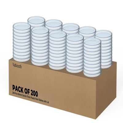 200 Packs Sterile Thick Plastic Petri Dishes with Lid, Vabiooth 60mm Dia x 15mm