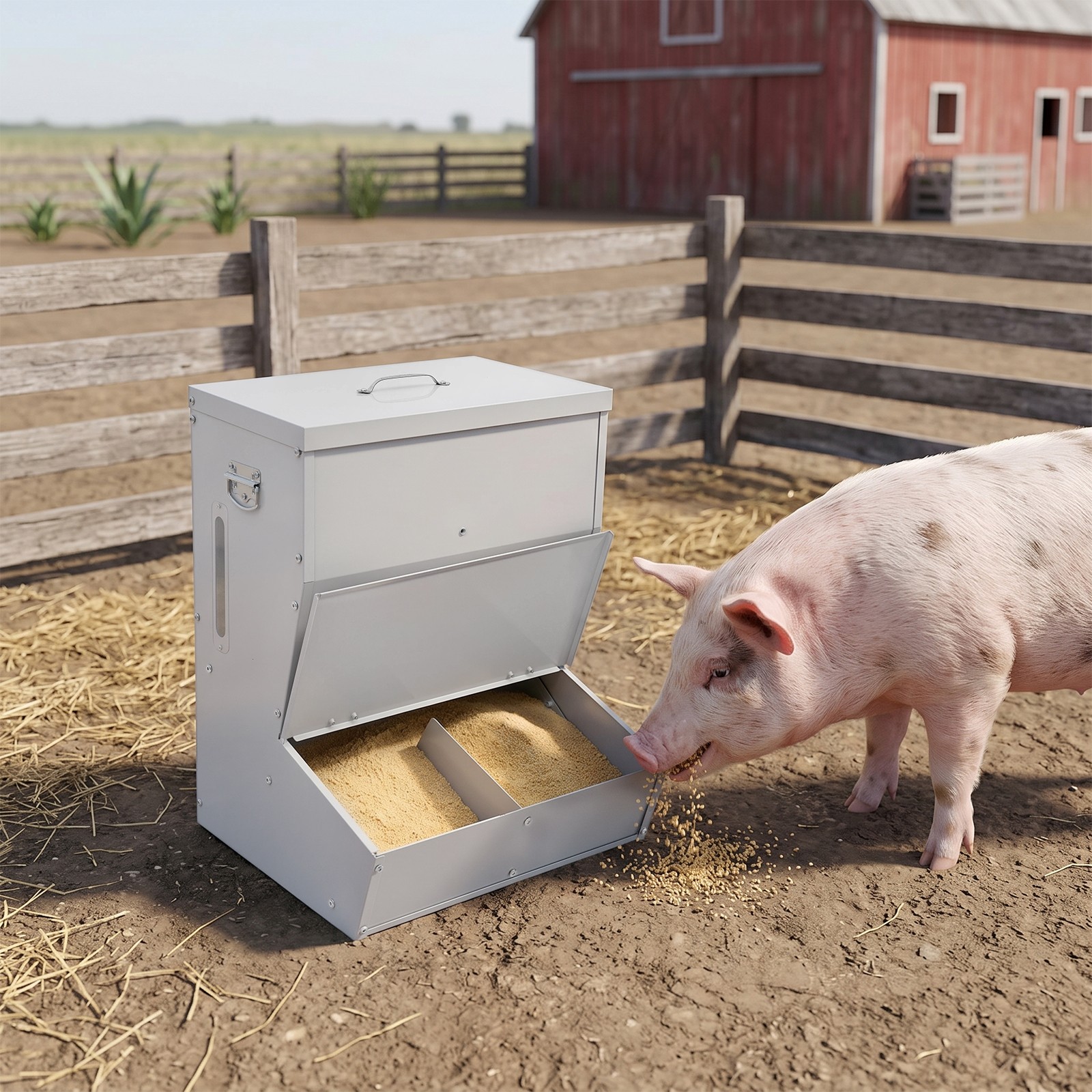 Hog Feeder for Outdoor Use, Heavy Duty Galvanized Steel Sheet Hog Feeder, Grey