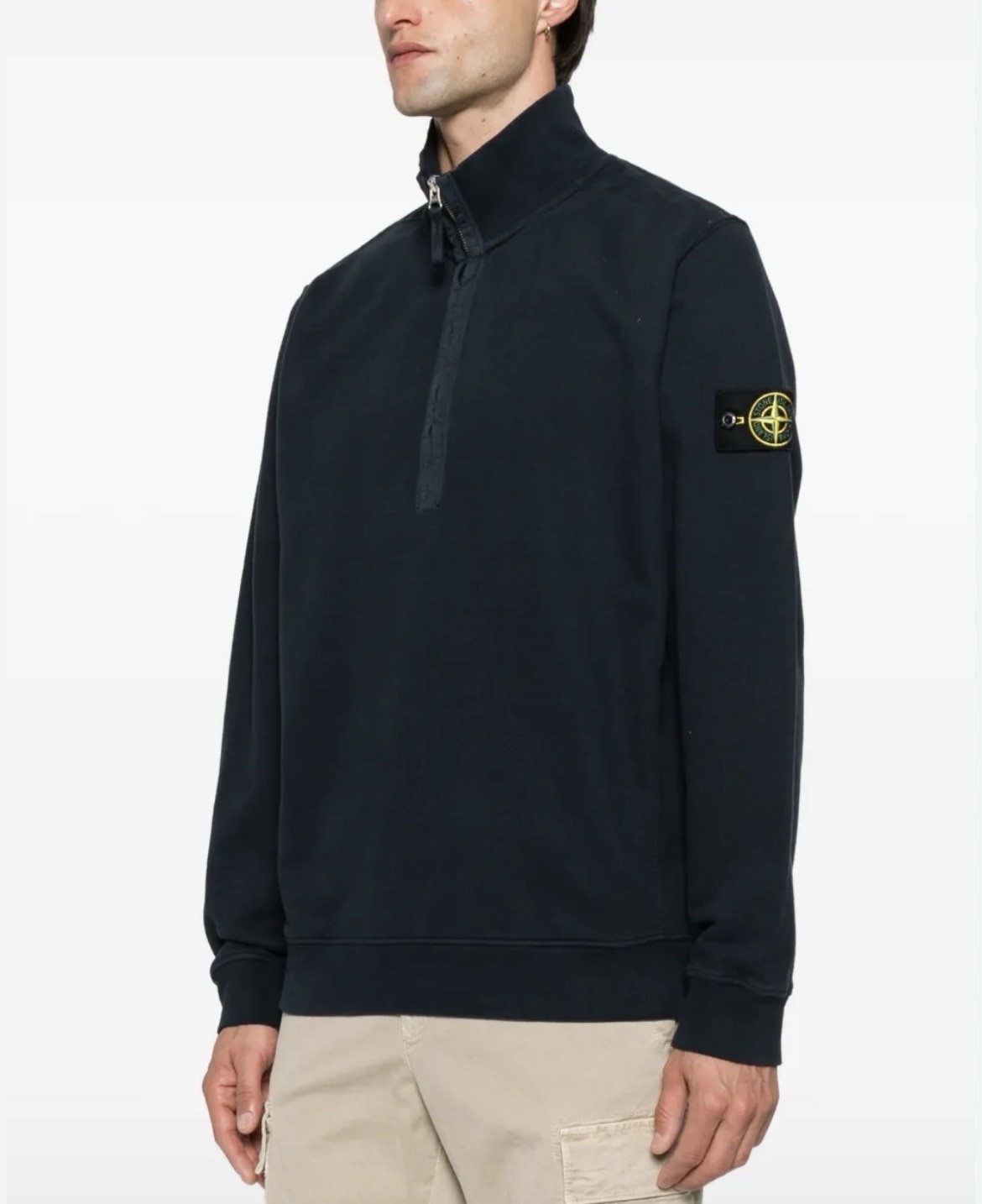 STONE ISLAND Quarter Zip Pullover Badge Sweatshirt Medium Black @DF