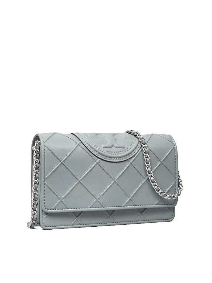 NEW Tory Burch Fleming Soft Chain Wallet Blue Clay 138853 LEATHER