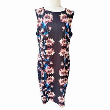NWT Tahari Elie Black Stretch Scuba Floral Sheath Dress Plus Size 16 $129 Career