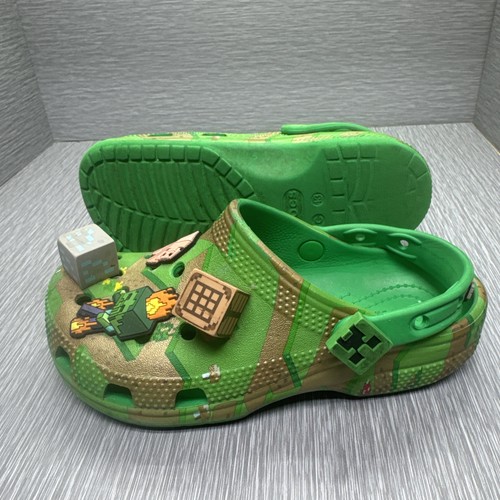 Minecraft Crocs Classic Clog Youth 13 Green Gamer Shoes with Charms - Picture 6 of 10