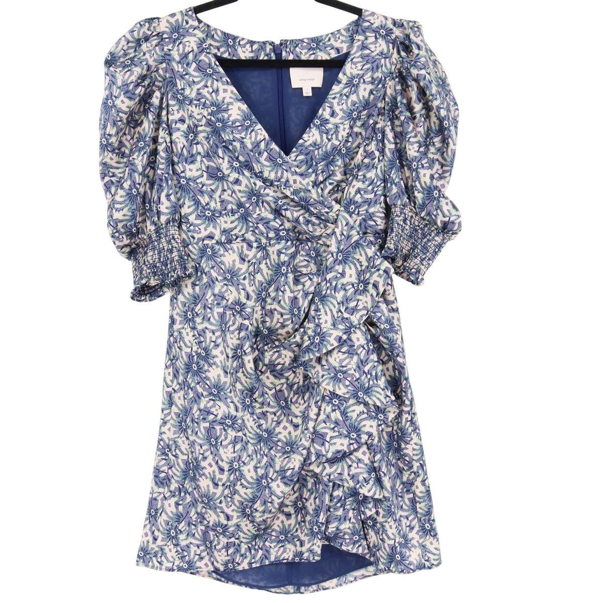 Cinq a Sept Women's Lucinda Floral Print Puff Sleeve Ruffle Mini Dress Size  2
