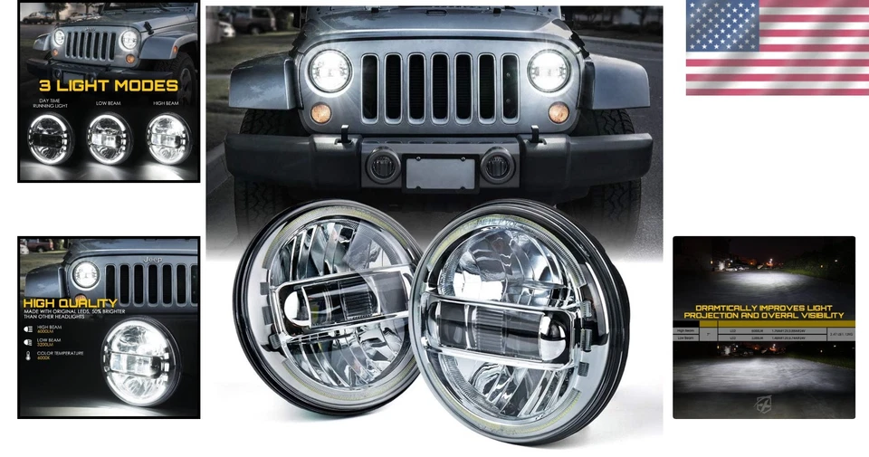 Faros LED de 7 pulgadas aprobados por el DOT haz alto/bajo para Jeep Wrangler Hummer H1 H2 Foto 2 de 4