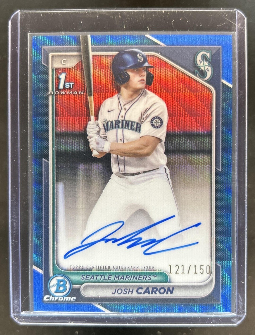 2024 Bowman Draft Josh Caron Chrome Auto Blue Wave Refractor 1st #/150 Mariners