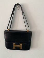 HERMÈS Vintage 1980 Constance Shoulder Bag Black Calves Leather Made In France