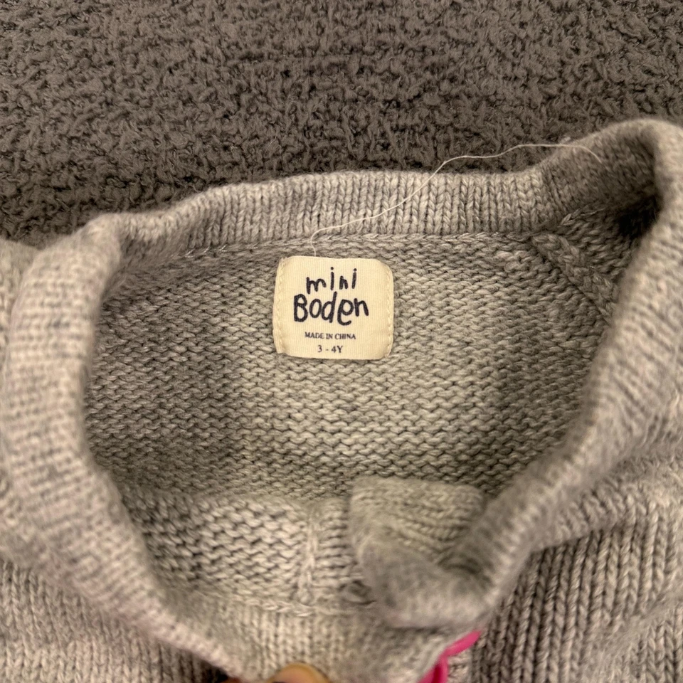 Mini Boden Dress Girls 3-4Y Gray Knit Sweater Short Sleeve Flower Pink Buttons - Image 4 of 4