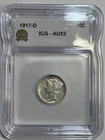 1917 D Mercury Dime ICG Au53, Better Date Early Date
