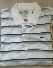 LACOSTE Vintage Men's S/S Stripe Print Cotton Polo - Large 6 , white