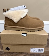 NIB Womens UGG Size 8 Classic Ultra Mini Snugscape Fur Boot CHE Chestnut