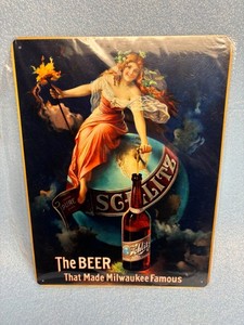 SCHLITZ BEER GIRL GLOBE TAP LOGO 9" X 12" TIN SIGN MILWAUKEE WISCONSIN