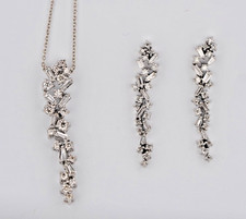 14K White Gold 1.75ctw Natural Diamond Necklace  Earrings Set 6.6 grams