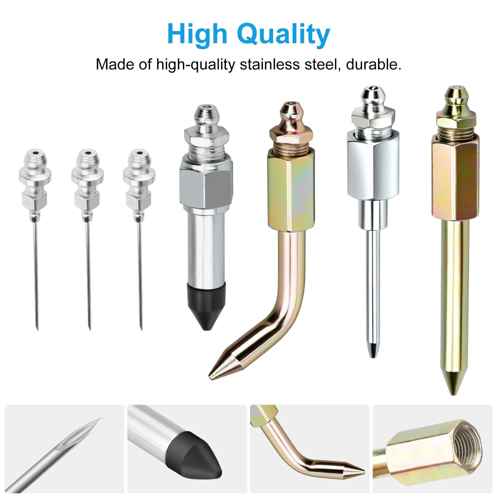 Grease Gun Accessory Kit 7pcs with Needle Nozzles Rubber Tip and Elbow Adapter