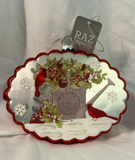 RAZ Imports Oval Hanging Christmas Ornament Red Scalloped Cardinal Snowflakes