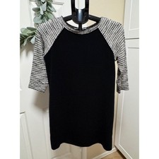 Loft vintage tunic dress pullover with zipper 3/4 sleeves black and white Size 2