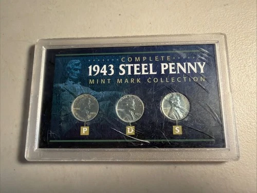 Complete 1943 Steel Penny Mint Mark Collection 3 pc Collectible Coin Set