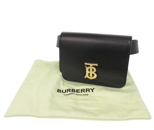  BURBERRY TB Logo Belt Bag Black Leather Waist Pouch
