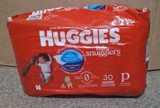 HUGGIES little snugglers size P up to 6 lbs. 6lbs. 30 diapers
